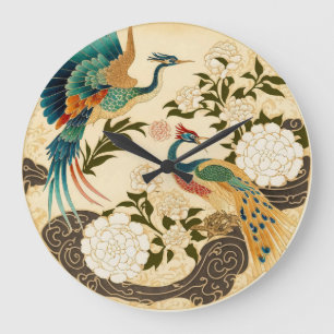 Oiseaux de style oriental Horloge murale acrylique