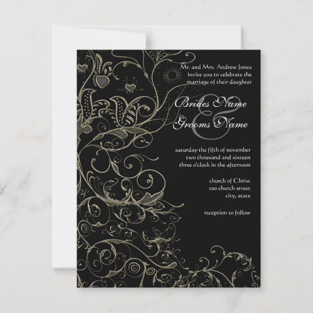 Oiseaux d'or et tourbillons Invitations de mariage (Devant)