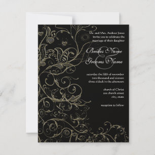 Oiseaux d'or et tourbillons Invitations de mariage