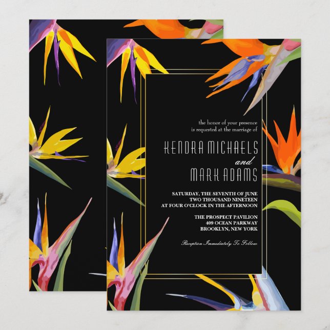 Oiseaux du Paradis, invitations de mariage floral (Devant / Derrière)