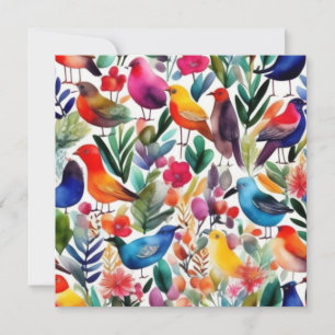 Oiseaux et fleurs colorés Invitation
