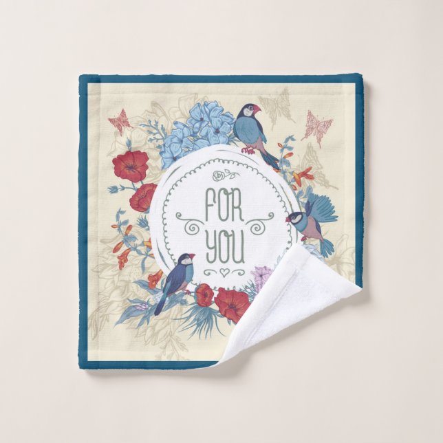 Oiseaux floraux papillon Fleurs hydrangea bluebell (Gant de toilette)