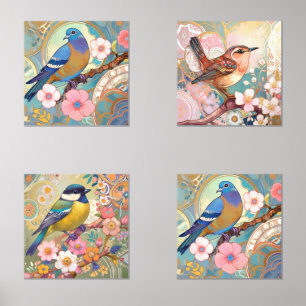 Oiseaux floraux Pastel Fleurs roses & Oiseaux Art