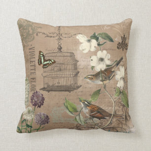 Oiseaux français vintages et coussin de jardin