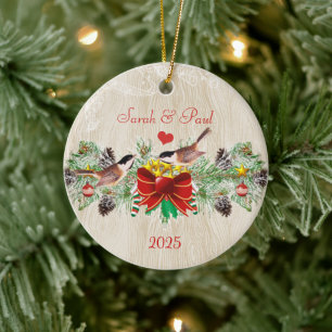 Oiseaux Garland & Pinecones Ornement photo de Noël