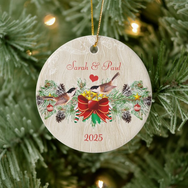 Oiseaux Garland & Pinecones Ornement photo de Noël (Arbre)