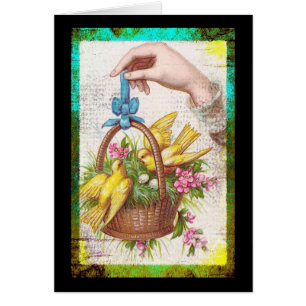 Oiseaux jaunes dans un panier