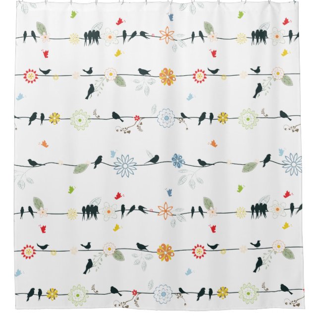 Oiseaux lunaires et fleurs Rideau de douche (Devant)