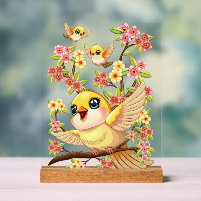 Oiseaux mignons et heureux parmi les fleurs du pri (Neutre)