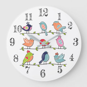 Oiseaux mignons sur un fil Horloge murale