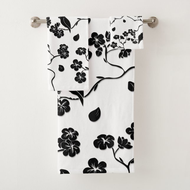 Oiseaux Motifs noirs et blancs sur les fleurs de c (En situation)