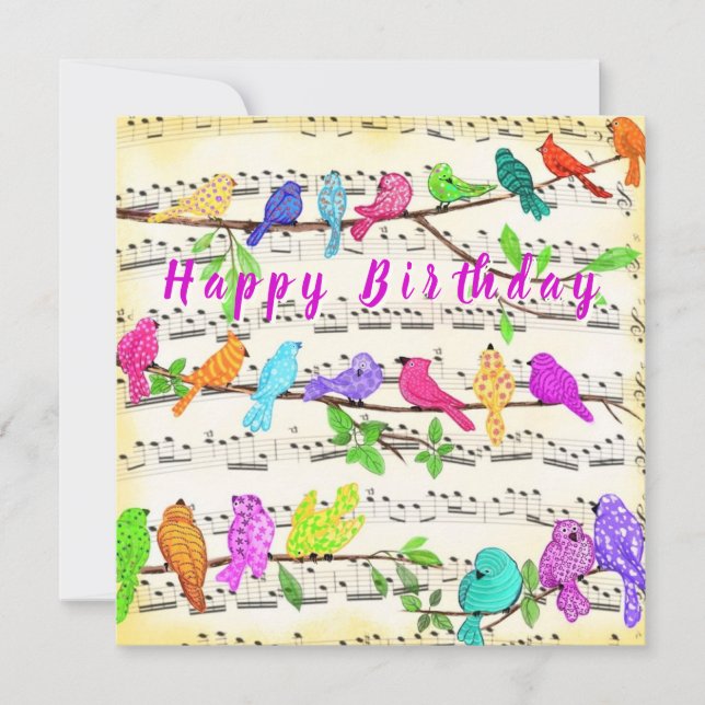 Oiseaux musicaux colorés Carte d'anniversaire Prin (Devant)