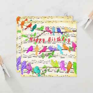 Oiseaux musicaux colorés Chanson Carte d'anniversa