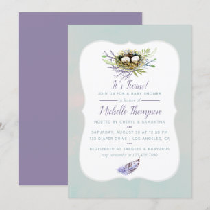 Oiseaux Nest Twins Baby shower Invitation