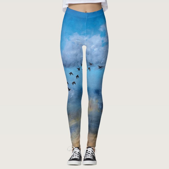 Oiseaux Nuages Automne Ciel Ornithologue Leggings (Devant)