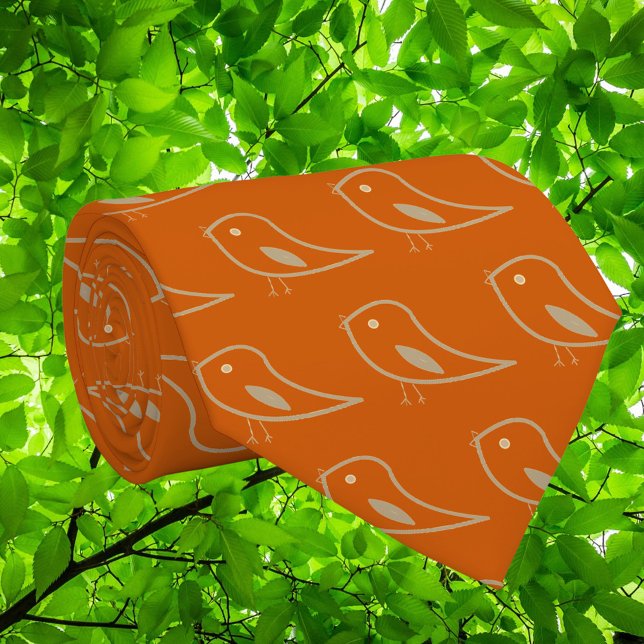 oiseaux rétro en orange brûlé - cravate moderne (Créateur téléchargé)