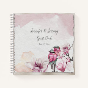 Oiseaux roses et fleurs roses Livre d'or