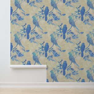 Oiseaux sur Branches et papier peint bleu ivoire F