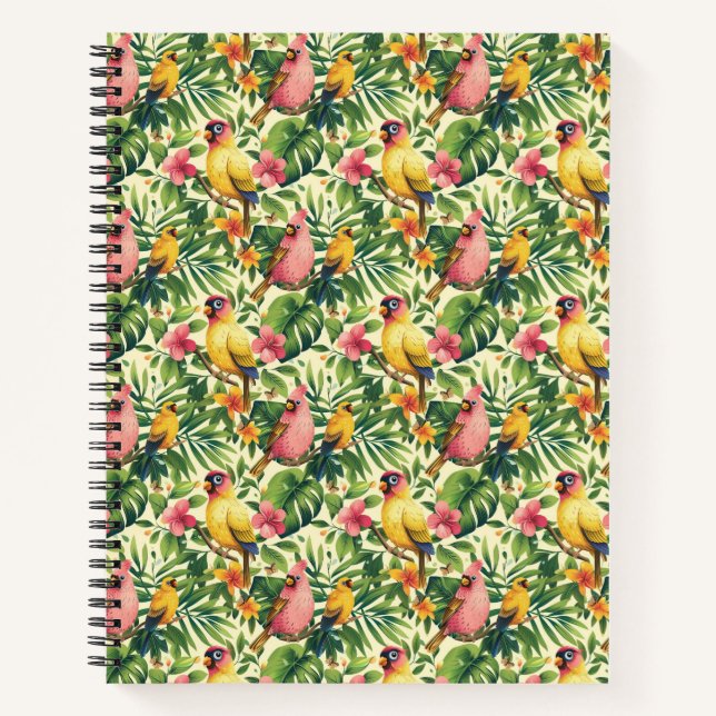 Oiseaux tropicaux et fleurs Carnet spiral (Devant)