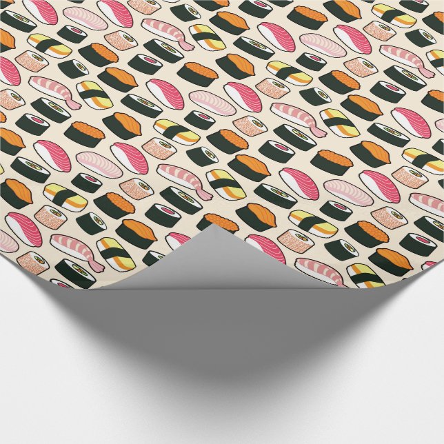 Oishii Sushi-Spaß-Illustrations-Muster (grau) Geschenkpapier (Ecke)
