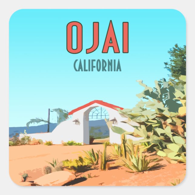 Ojai California Sukkulente Kaktus Vintag Quadratischer Aufkleber (Vorderseite)
