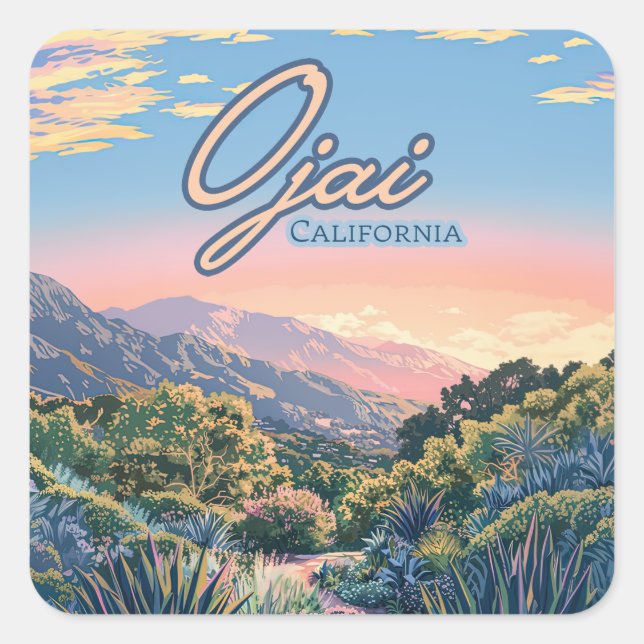 Ojai California Topa Topa Berge Landschaft Quadratischer Aufkleber (Vorderseite)