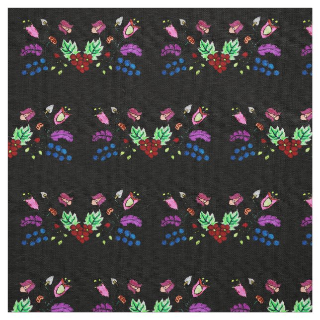 Ojibwe Black Floral Pattern Stoff (Muster)