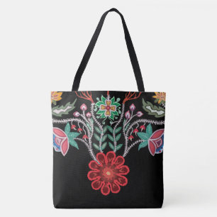 Ojibwe Firekeepers Floral Motif Black Tasche