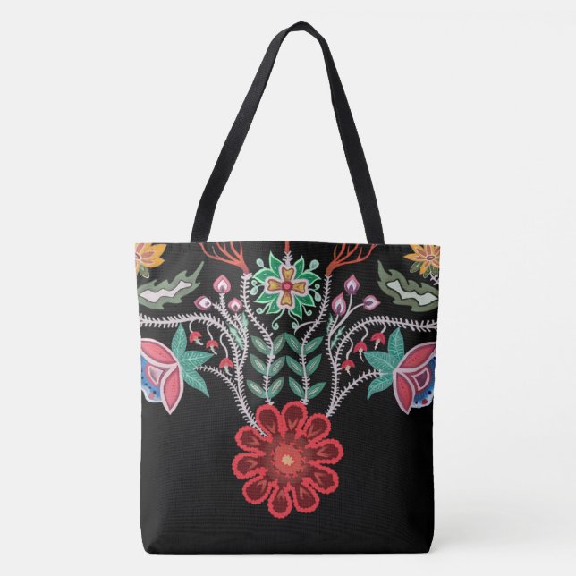 Ojibwe Firekeepers Floral Motif Black Tasche (Vorderseite)
