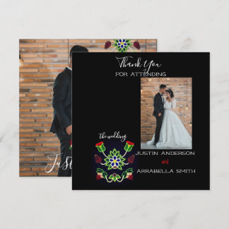 Ojibwe Floral Strawberry Black Thank You Wedding Dankeskarte