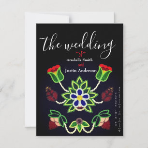 Ojibwe Floral Strawberry Black Wedding Einladung