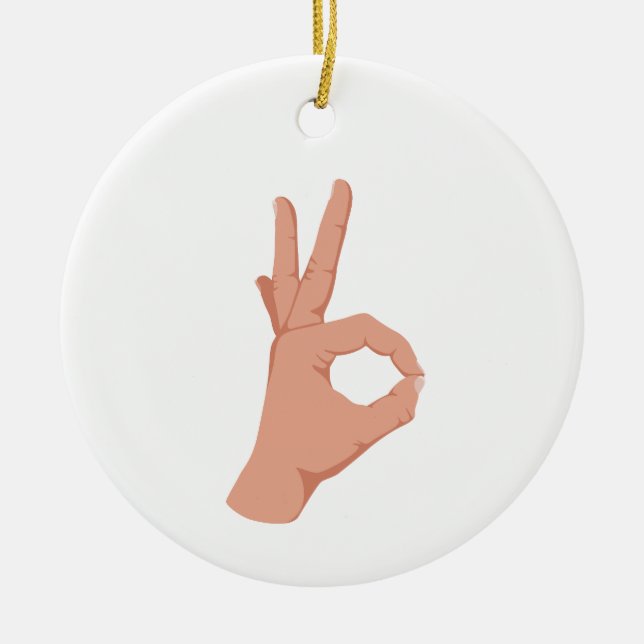 OK Hand Sign Keramik Ornament (Vorne)