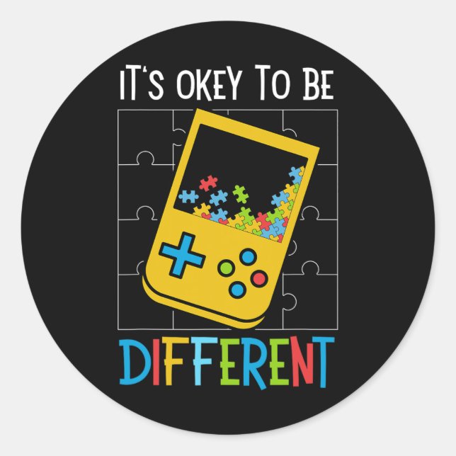 Ok to be Different Video Game Controller Autismus  Runder Aufkleber (Vorderseite)