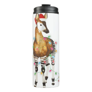 Okapi beleuchtet Weihnachtsmannmütze frohe Weihna Thermosbecher