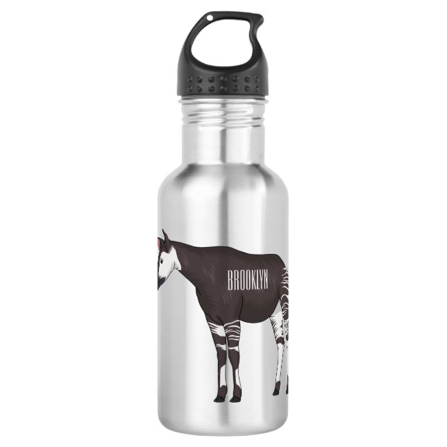 Okapi cartoon Illustration Edelstahlflasche (Vorderseite)