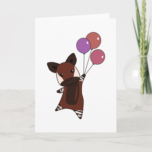 Okapi fliegt mit Balloons hoch süße Tiere Karte (Vorderseite)