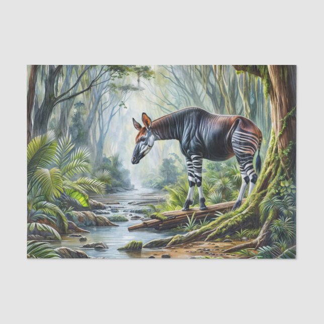 Okapi im Regenwald Wasserfarbenkunst Seidenpapier (Vorderseite)