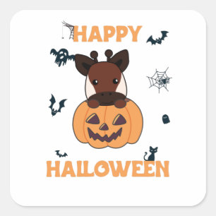 Okapi in Pumpkin Niedlich Okapis Happy Halloween Quadratischer Aufkleber