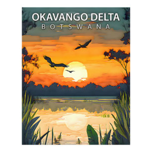 Okavango-Delta - Retro-Reiseplakat von Botswana Fotodruck