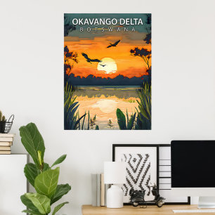 Okavango-Delta - Retro-Reiseplakat von Botswana Poster