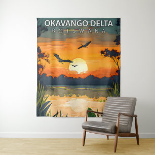 Okavango-Delta - Retro-Reiseplakat von Botswana Wandteppich