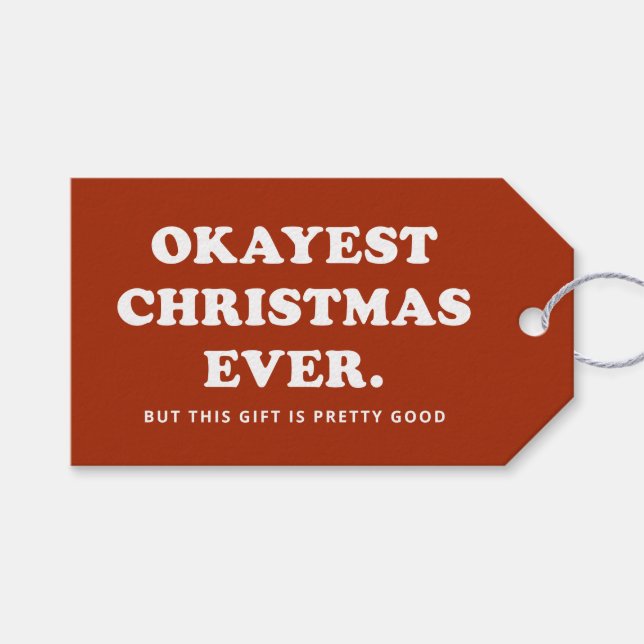 Okay, Weihnachten Eher lustiger roter Urlaub Geschenkanhänger (Vorderseite (Horizontal))