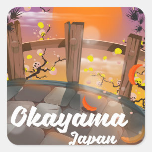 Okayama Japanischer Blütenposter. Quadratischer Aufkleber