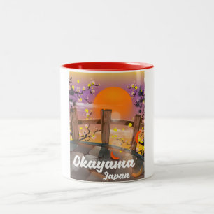Okayama Japanischer Blütenposter. Zweifarbige Tasse