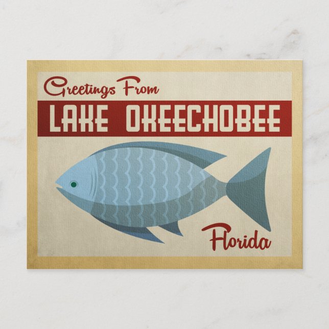 Okeechobee See Fisch Vintage Reise Postkarte (Vorderseite)