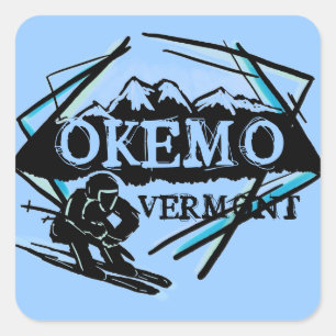 Okemo Vermont blaue Skilangaufkleber Quadratischer Aufkleber