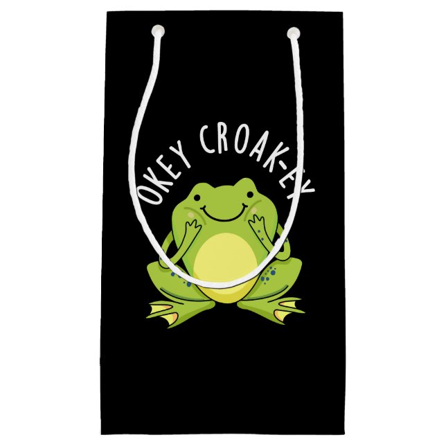Okey Croak-ey Funny Frog Pun Dark BG Kleine Geschenktüte (Vorderseite)