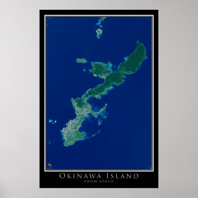 Okinawa Island Japan Satelliten-Poster Karte Poster (Vorne)
