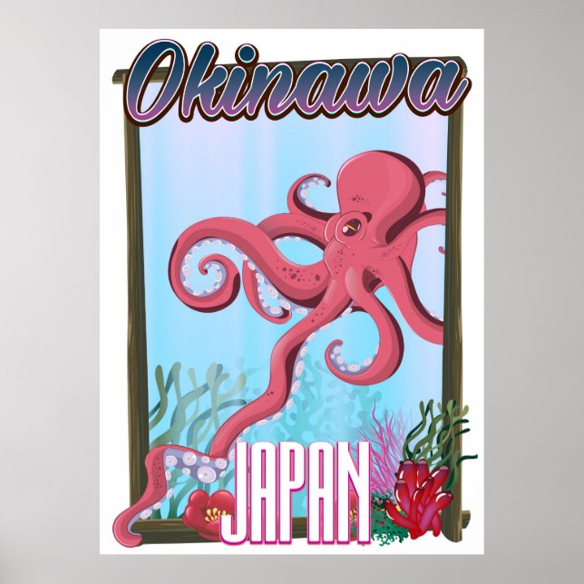 Okinawa Japan Tintenfisch Reiseplakat Poster (Vorne)