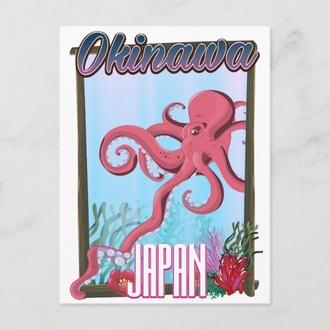 Okinawa Japan Tintenfisch Reiseplakat Postkarte (Vorderseite)